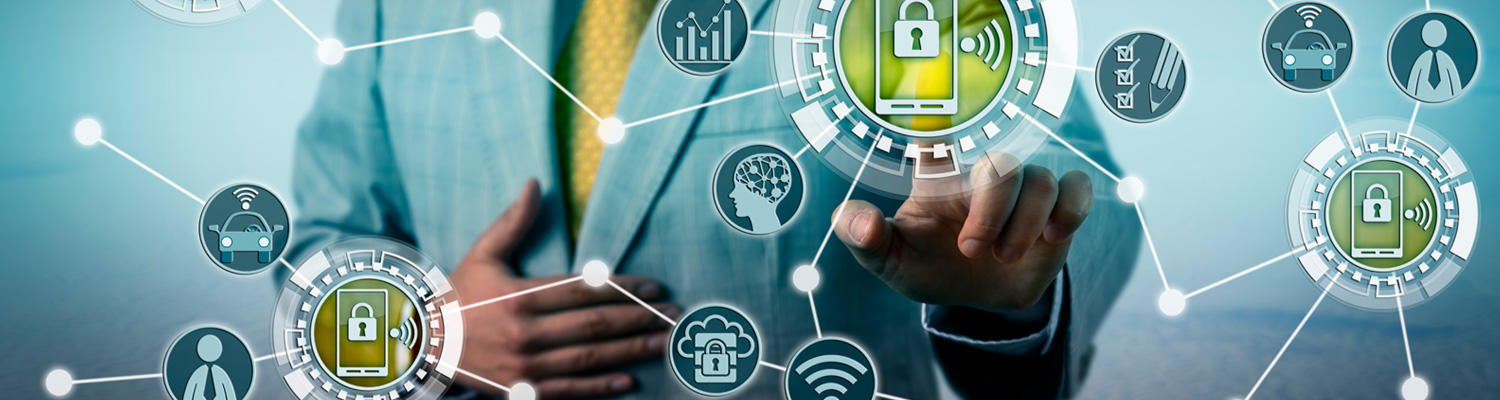 Image showing a graphic banner with vehicle digital data icons in a line chart with a person behind the images point and touching the icons.