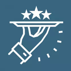 Graphic of a hand holding a tray with three stars on it.